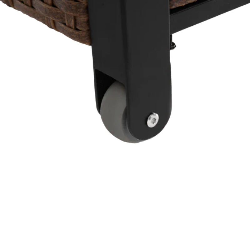 Outdoor Kitchen Wicker Island Rolling Cart & Storage Cabinet, Wheels and Stainless Steel Extended Table Top, Side Handle for Patio Kitchen or Bar Cart, Brown-海智集-Default-