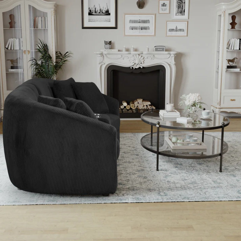 UNITED WE WIN corduroy fabric, two cup holders, storage, oversized two-seat, solid wood frame, high quality sponge filling, curved placement sofa-海智集-Default-