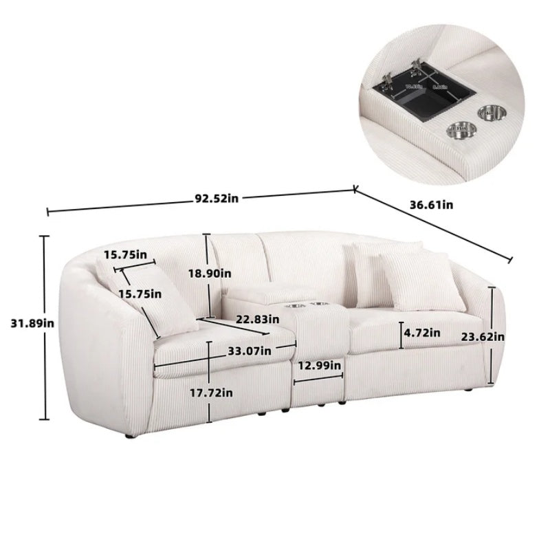 UNITED WE WIN corduroy fabric, two cup holders, storage, oversized two-seat, solid wood frame, high quality sponge filling, curved placement sofa-海智集-Default-