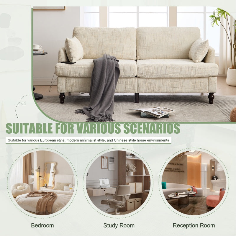 Modern Style Chenille 2-Seater Sofa with LED Light, USB Port, Storage Bag, Wood Legs-海智集-Default-