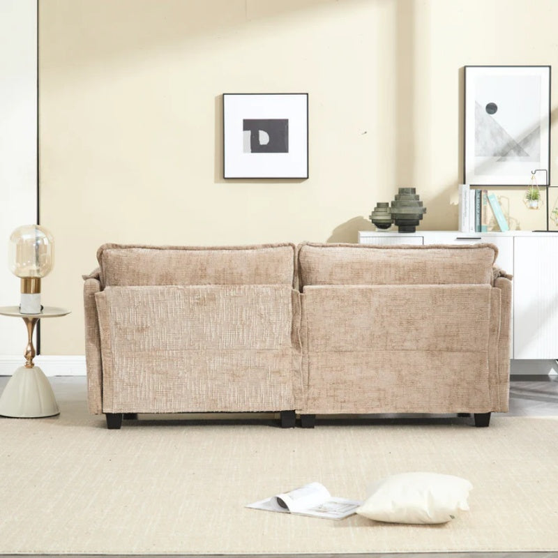 UNITED WE WIN Chenille fabric, solid construction, the overall structure of the sofa is stable, detachable armrests, two foot stools and two-seat sofa with side pockets-海智集-Default-