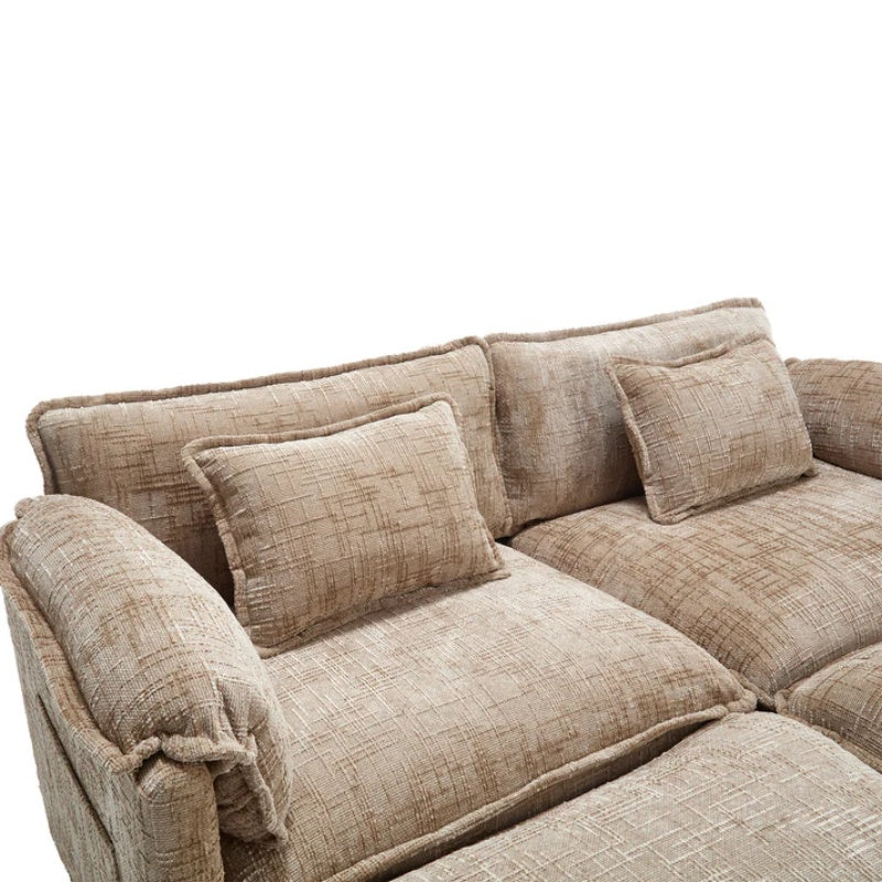 UNITED WE WIN Chenille fabric, solid construction, the overall structure of the sofa is stable, detachable armrests, two foot stools and two-seat sofa with side pockets-海智集-Default-