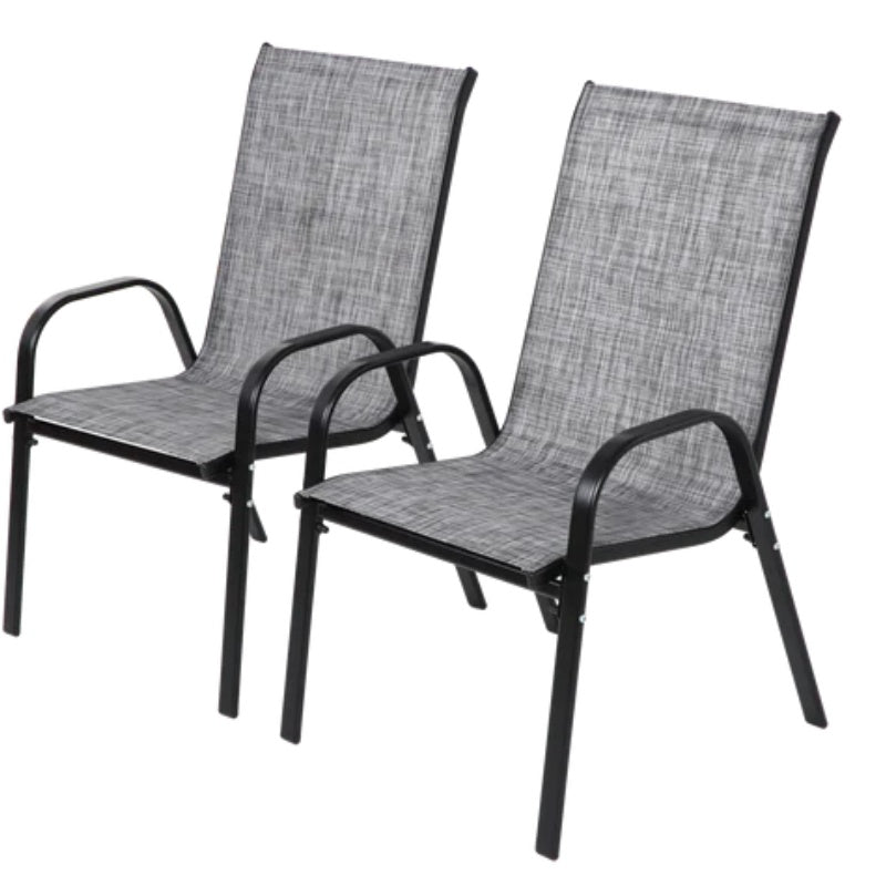 2 Piece Patio Chairs, Outdoor Camping Chairs with Breathable Textilene Fabric, Set of 2 Garden Chairs with Armrest High Backrest for Garden Patio Pool Beach Yard Space Saving ( Grey)-海智集-Default-