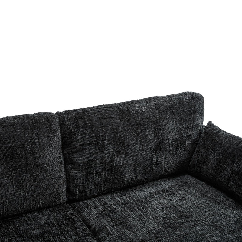Modern Style Chenille 2-Seater Sofa with LED Light, USB Port and Storage Bag in Black-海智集-Default-