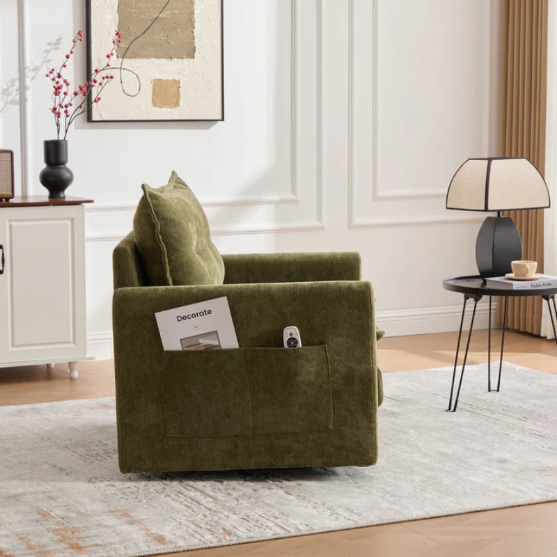 UNITED WE WIN Swivel Barrel Chair - Mid Century Modern Chair, Thick Padded Arm Chair with Solid Metal Base, Comfortable Single Sofa Chair, Swivel Accent Chair for Living Room Bedroom-海智集-Default-
