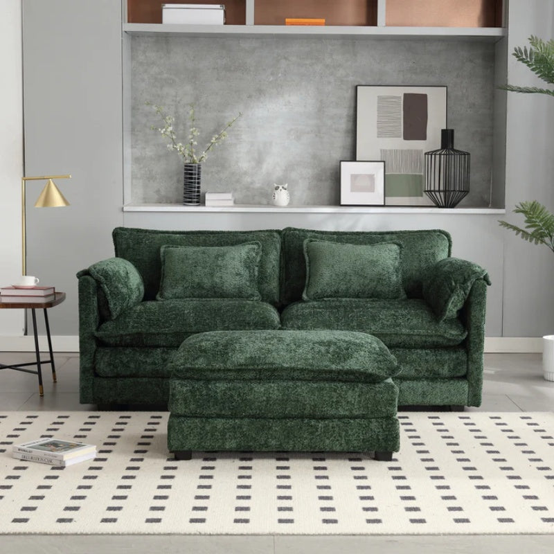 UNITED WE WIN Chenille fabric, removable armrests with side pockets, high density sponge filling, oversized double sofa with footstool-海智集-Default-