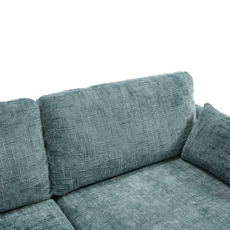 Modern Style Chenille 2-Seater Wood-Legged Sofa with LED Light, USB Charging Port and Storage Bag in Lake Blue-海智集-Default-