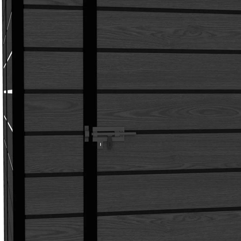 Campcraft 6*6ft resin storage shed, high quality pp material, strong structure, waterproof, rust and UV proof, large storage space, 12mm thick pp board, HD window lighting Black wood grain color-海智集-Default-