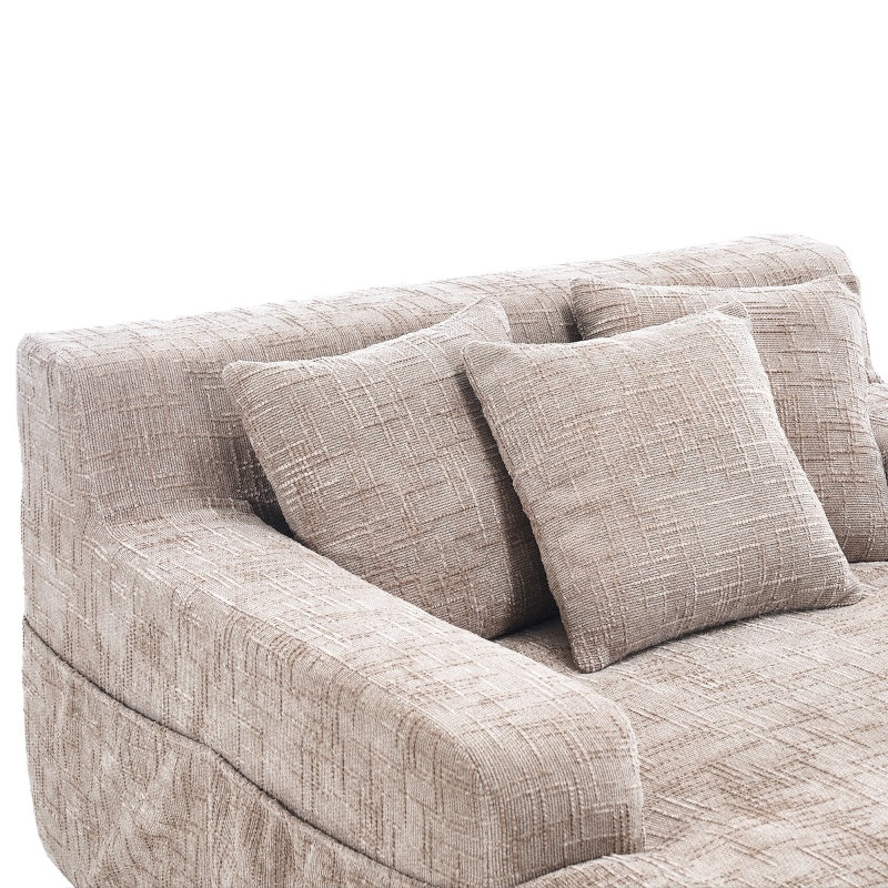 Chenille Interior Lazy Sofa Chaise Longue Armchair with Pillows and Armrests in Khaki-海智集-Default-