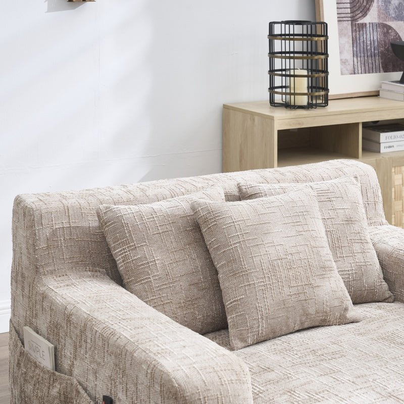Chenille Interior Lazy Sofa Chaise Longue Armchair with Pillows and Armrests in Khaki-海智集-Default-