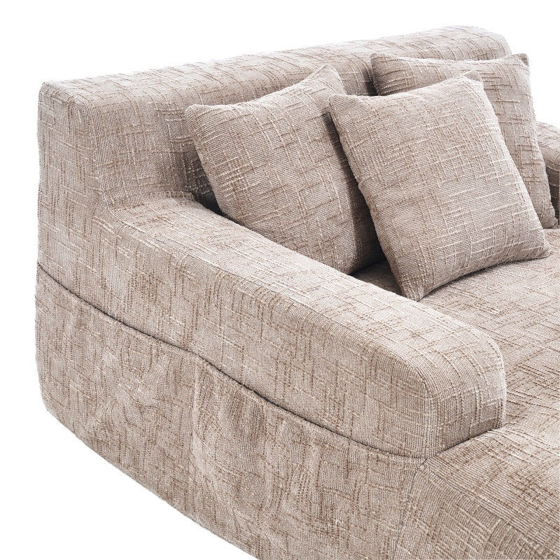 Chenille Interior Lazy Sofa Chaise Longue Armchair with Pillows and Armrests in Khaki-海智集-Default-