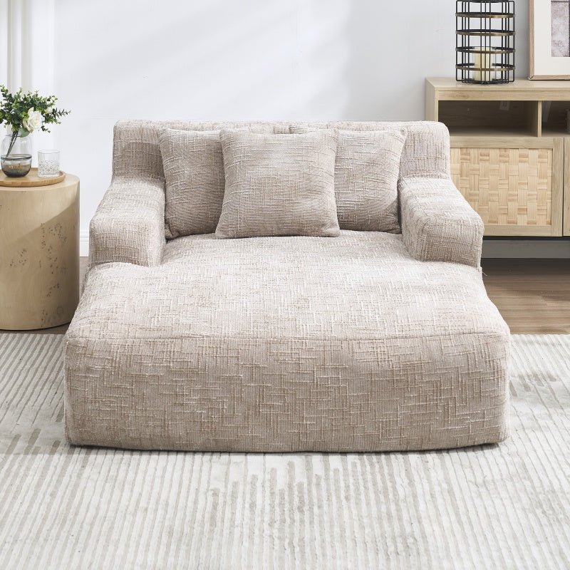 Chenille Interior Lazy Sofa Chaise Longue Armchair with Pillows and Armrests in Khaki-海智集-Default-