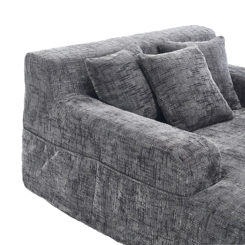 Chenille Interior Lazy Sofa Chaise Longue Armchair with Three Pillows and Armrests in Grey-海智集-Default-