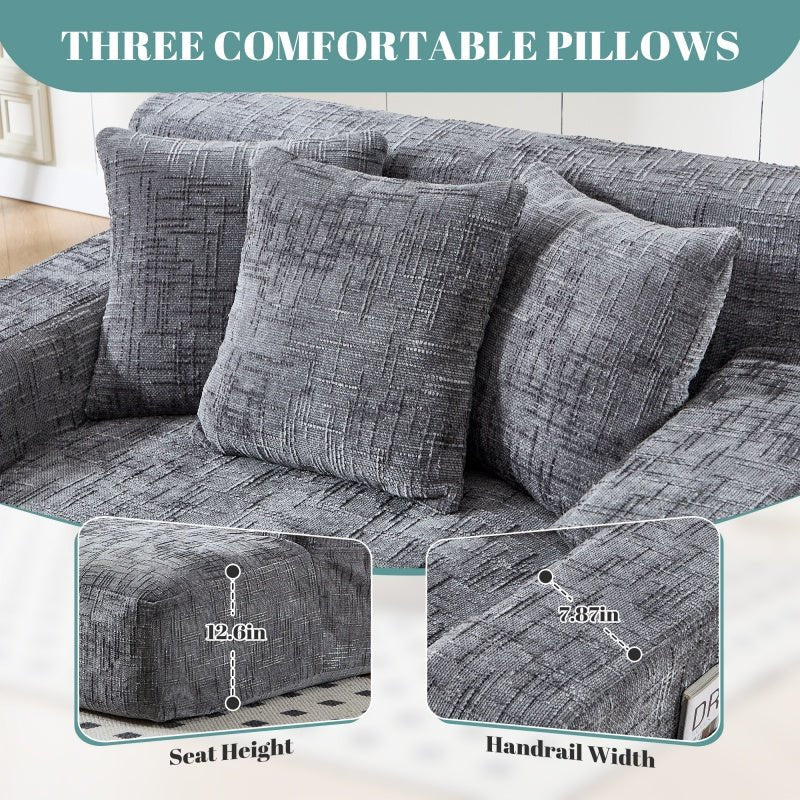 Chenille Interior Lazy Sofa Chaise Longue Armchair with Three Pillows and Armrests in Grey-海智集-Default-
