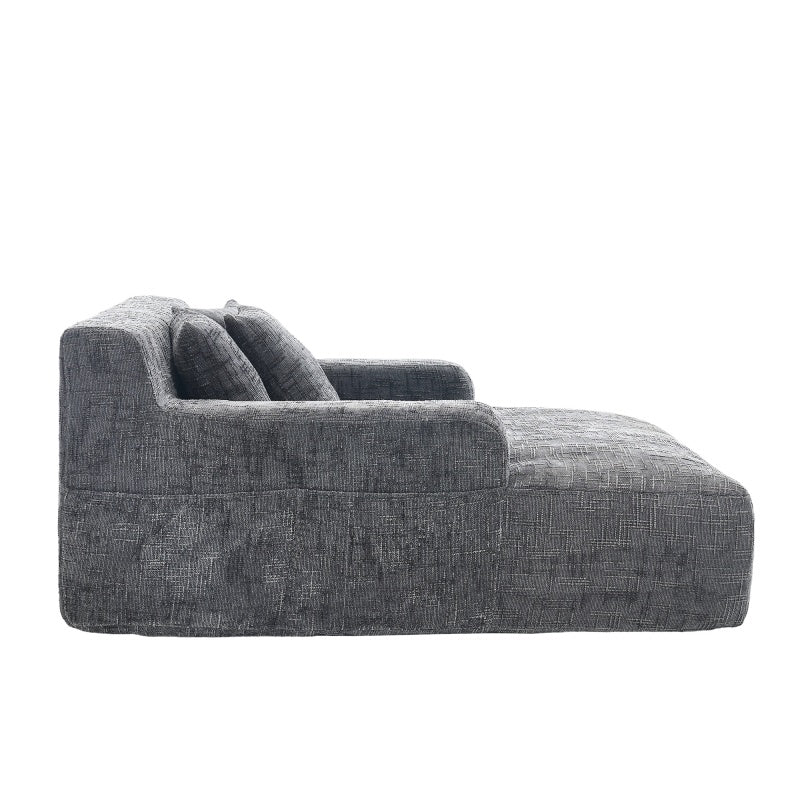 Chenille Interior Lazy Sofa Chaise Longue Armchair with Three Pillows and Armrests in Grey-海智集-Default-