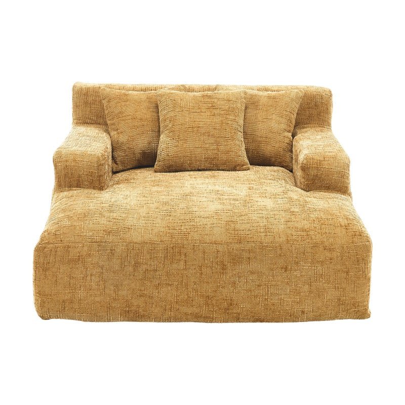 Chenille Interior Lazy Sofa Chaise Longue with Armrests and Three Pillows, Yellow, 61.42 x 48.43 x 27.95 inches-海智集-Default-