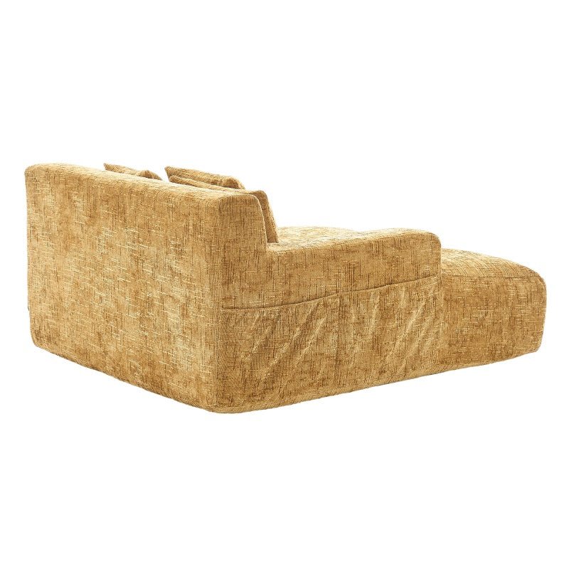 Chenille Interior Lazy Sofa Chaise Longue with Armrests and Three Pillows, Yellow, 61.42 x 48.43 x 27.95 inches-海智集-Default-