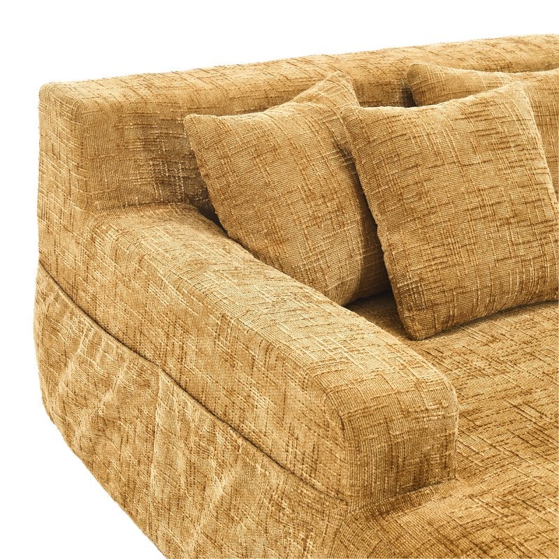 Chenille Interior Lazy Sofa Chaise Longue with Armrests and Three Pillows, Yellow, 61.42 x 48.43 x 27.95 inches-海智集-Default-