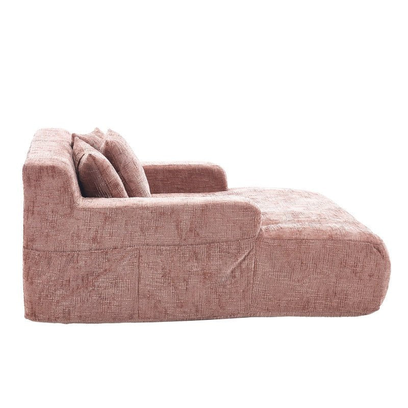 Chenille Interior Lazy Sofa Chaise Lounge Armchair with Pillows and Armrests - Pink-海智集-Default-