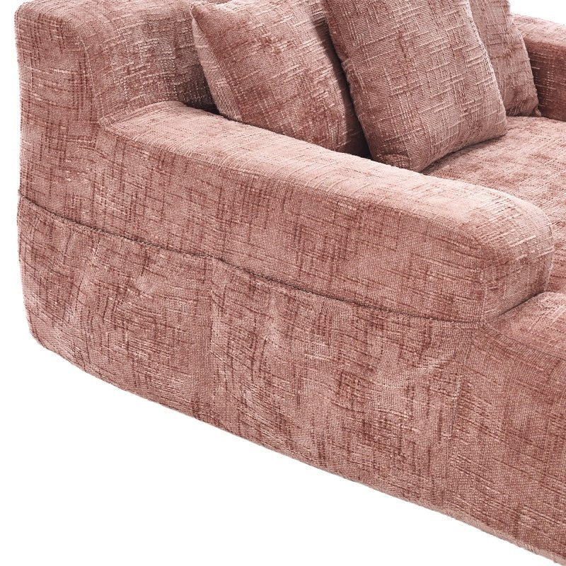 Chenille Interior Lazy Sofa Chaise Lounge Armchair with Pillows and Armrests - Pink-海智集-Default-