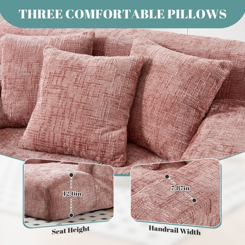 Chenille Interior Lazy Sofa Chaise Lounge Armchair with Pillows and Armrests - Pink-海智集-Default-