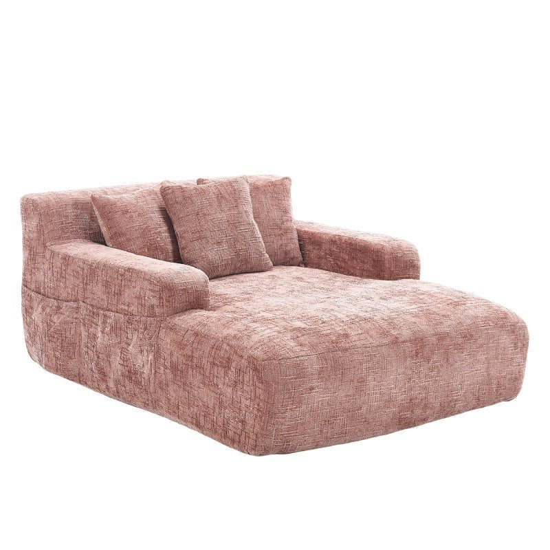 Chenille Interior Lazy Sofa Chaise Lounge Armchair with Pillows and Armrests - Pink-海智集-Default-