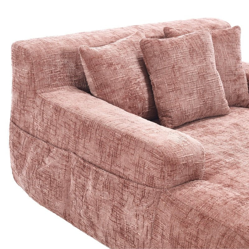 Chenille Interior Lazy Sofa Chaise Lounge Armchair with Pillows and Armrests - Pink - 海智集