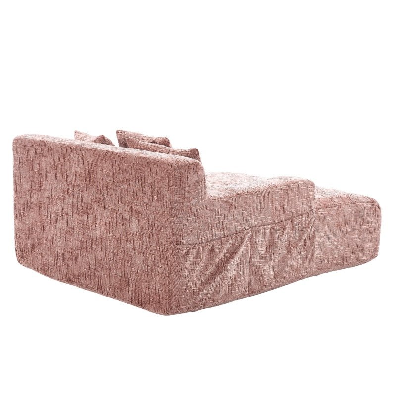 Chenille Interior Lazy Sofa Chaise Lounge Armchair with Pillows and Armrests - Pink-海智集-Default-
