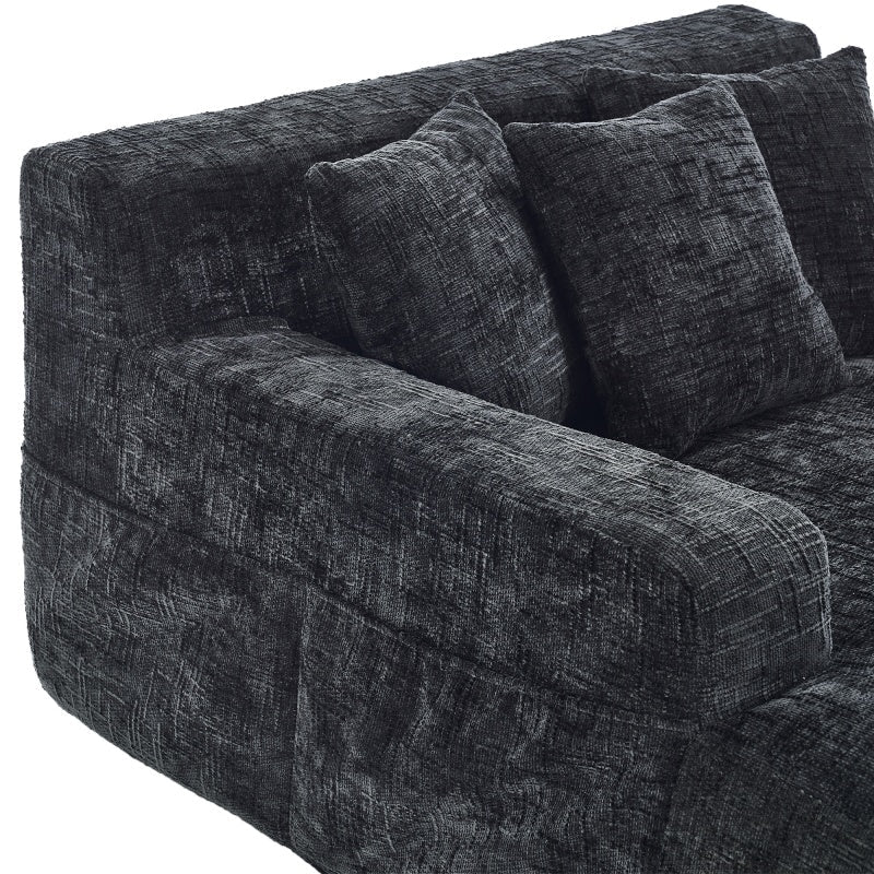 Chenille Interior Lazy Sofa Chaise Lounge Armchair with Three Pillows and Armrests, Black, Soft Chenille, 61.42x48.43x27.95 inches-海智集-Default-
