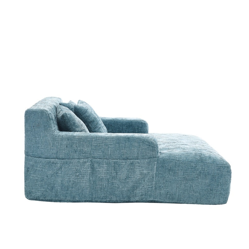 Mint Blue Chenille Interior Lazy Sofa Chaise Lounge Armchair with Three Pillows and Armrests-海智集-Default-