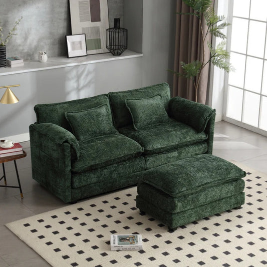 UNITED WE WIN Chenille fabric, removable armrests with side pockets, high density sponge filling, oversized double sofa with footstool-海智集-Default-