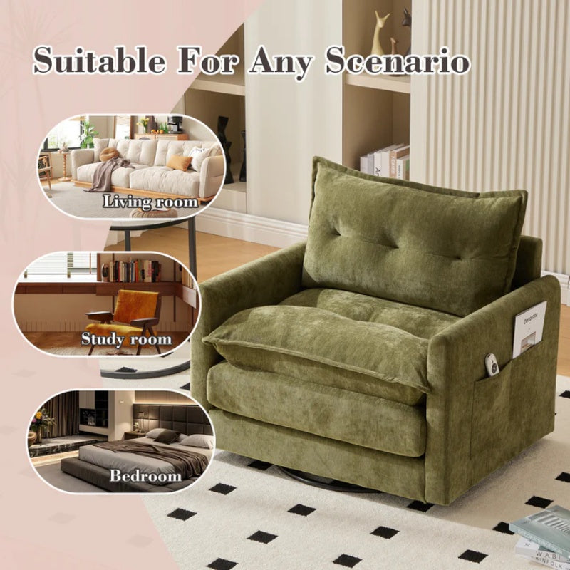 UNITED WE WIN Swivel Barrel Chair - Mid Century Modern Chair, Thick Padded Arm Chair with Solid Metal Base, Comfortable Single Sofa Chair, Swivel Accent Chair for Living Room Bedroom-海智集-Default-