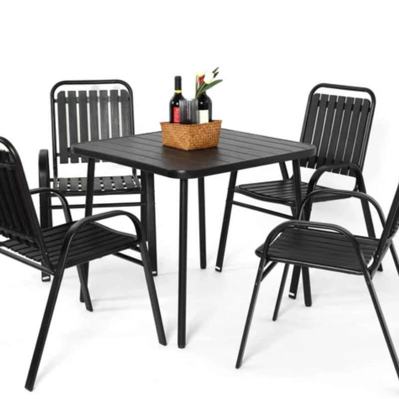 5-Piece Plastic chair and steel table Outdoor Dining Set, plastic Chairs and Table Set for Garden Patio, Black-海智集-Default-