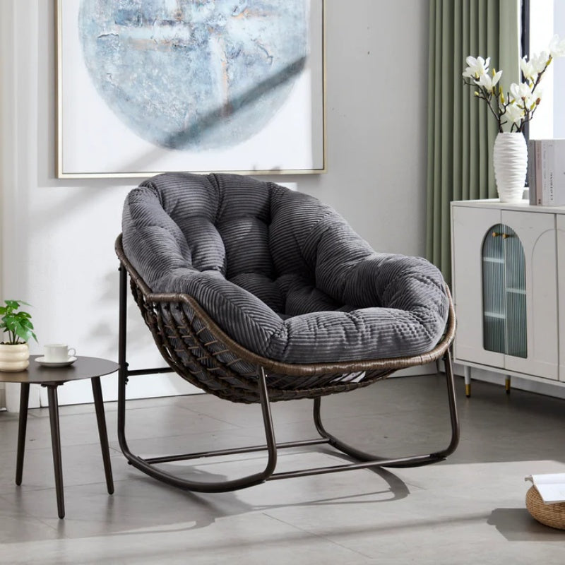 Outdoor Rattan Rocking Chair,Padded Cushion Rocker Recliner Chair Outdoor for Front Porch, Living Room, Patio, Garden, Grey-海智集-Default-