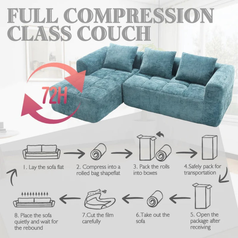 UNITED WE WIN 98.42-inch modular sectional sofa, modern modular L-shaped sofa with chaise longue, equipped with small side pockets and free of compression during installation.-海智集-Default-