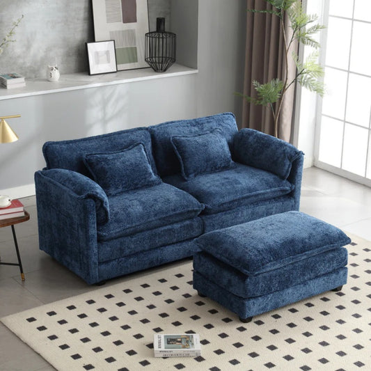 UNITED WE WIN Chenille fabric, removable armrests with side pockets, high density sponge filling, oversized double sofa with footstool-海智集-Default-