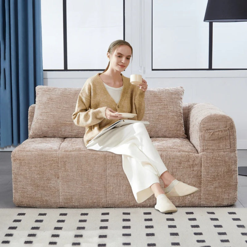 UNITED WE WIN Chenille Loveseat Sofa,Minimalist Modular Couches Sleeper for Living Room Bedroom Apartment Lounge-海智集-Default-