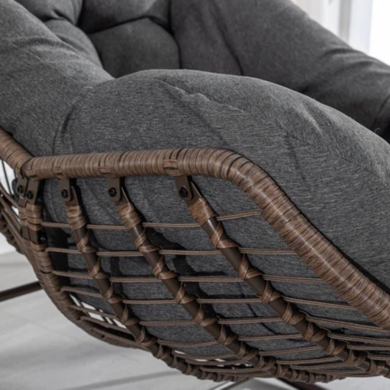 Outdoor Rattan Rocking Chair,Padded Cushion Rocker Recliner Chair Outdoor for Front Porch, Living Room, Patio, Garden, Grey-海智集-Default-