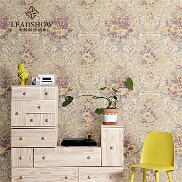 Flower shadows in profusion Wallpaper: The rural charm highlighted by the embroidered wall fabric-海智集-
