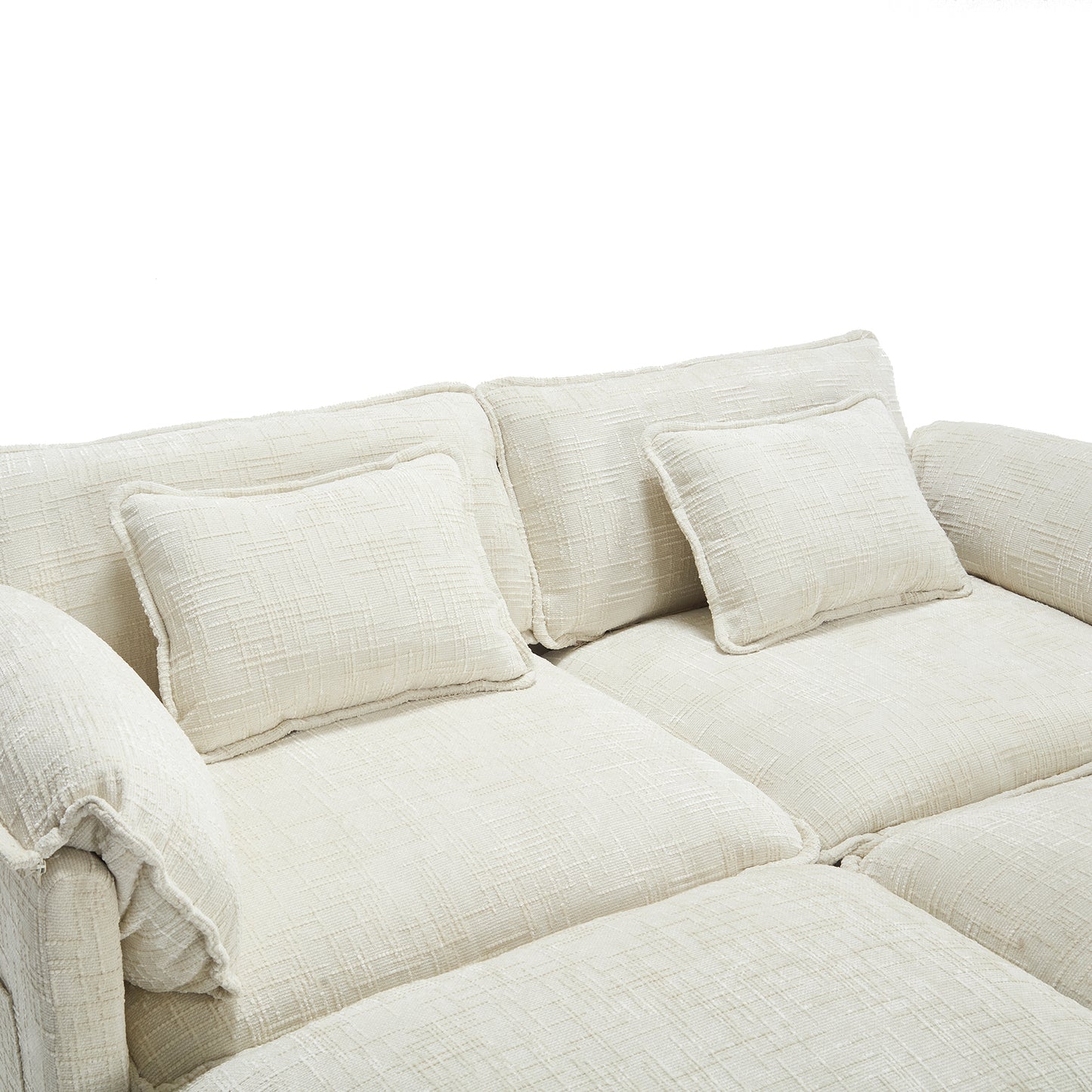 UNITED WE WIN Chenille fabric, solid construction, the overall structure of the sofa is stable, detachable armrests, two foot stools and two-seat sofa with side pockets-海智集-Default-