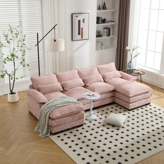 UNITED WE WIN Chenille, high quality sponge filling, solid wood frame, oversized four-seater, U-shaped combination sofa-海智集-Default-