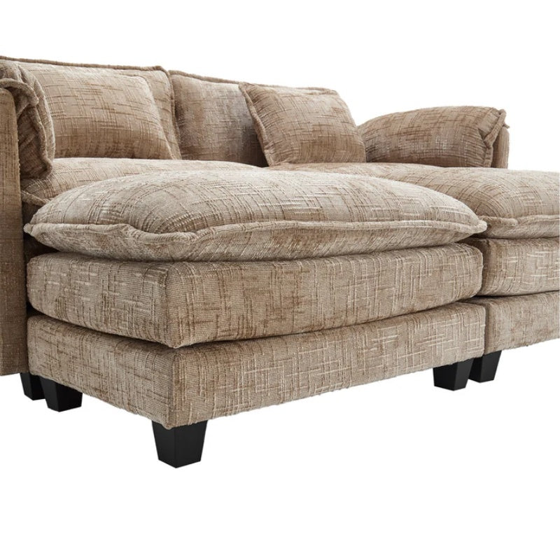 UNITED WE WIN Chenille fabric, solid construction, the overall structure of the sofa is stable, detachable armrests, two foot stools and two-seat sofa with side pockets-海智集-Default-