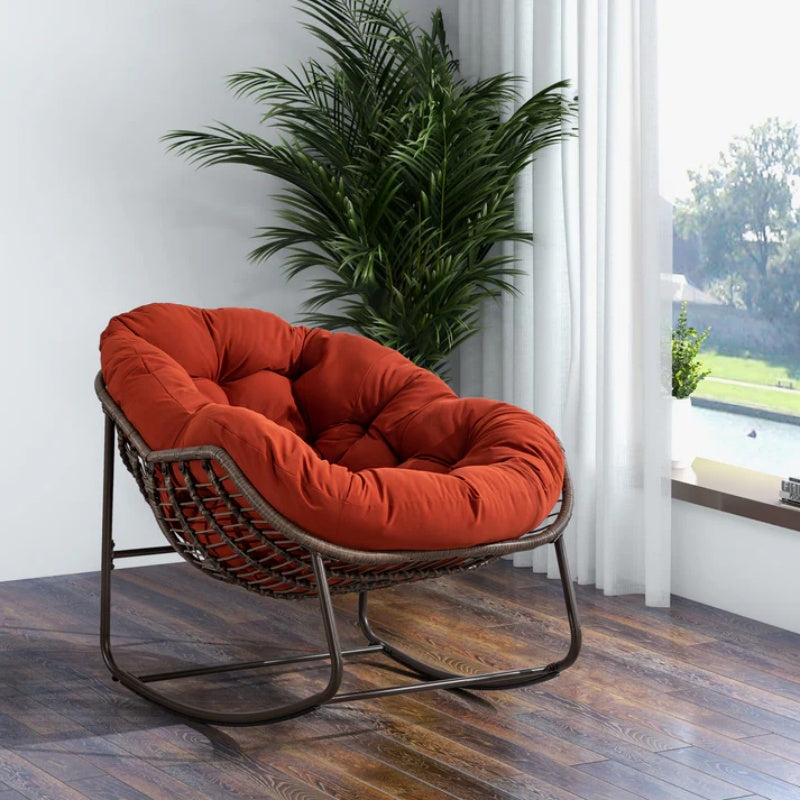Outdoor Rattan Rocking Chair,Padded Cushion Rocker Recliner Chair Outdoor for Front Porch, Living Room, Patio, Garden, Orange-海智集-Default-