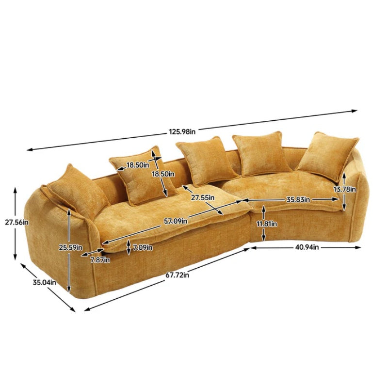 Modular Sectional Sofa, U-Shaped Couch with Sofa for five & Pillows, Modern Minimalist chenille Fabric Large Comfy Cloud Sofas, Living Room Furniture Sets-海智集-Default-