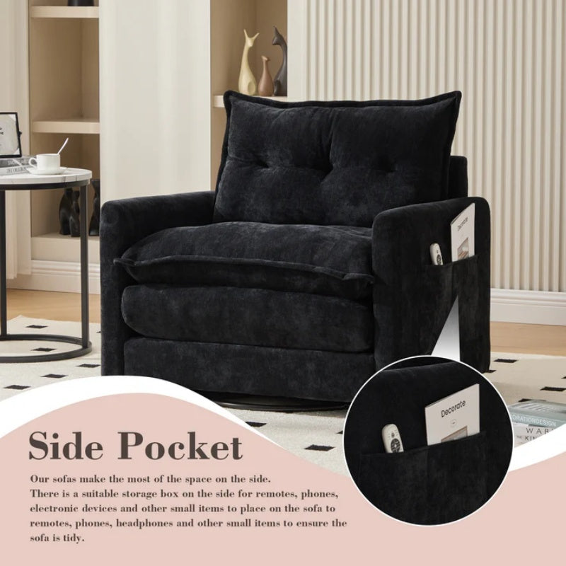 UNITED WE WIN Swivel Barrel Chair - Mid Century Modern Chair, Thick Padded Arm Chair with Solid Metal Base, Comfortable Single Sofa Chair, Swivel Accent Chair for Living Room Bedroom-海智集-Default-