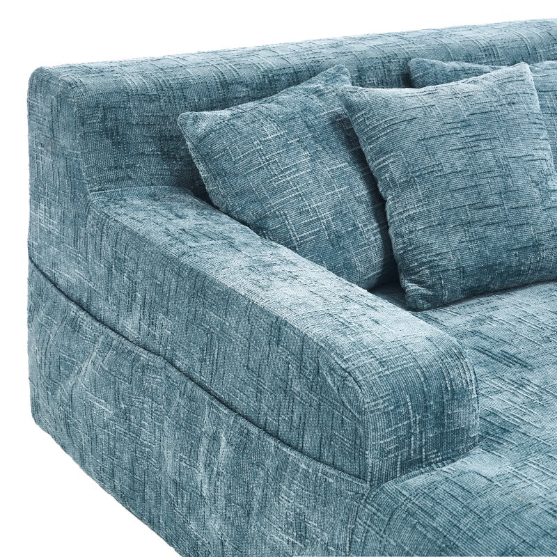 Modern Style Chenille 2-Seater Wood-Legged Sofa with LED Light, USB Charging Port and Storage Bag in Lake Blue-海智集-Default-