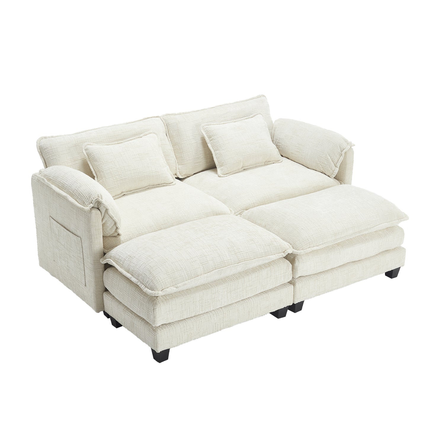 UNITED WE WIN Chenille fabric, solid construction, the overall structure of the sofa is stable, detachable armrests, two foot stools and two-seat sofa with side pockets-海智集-Default-