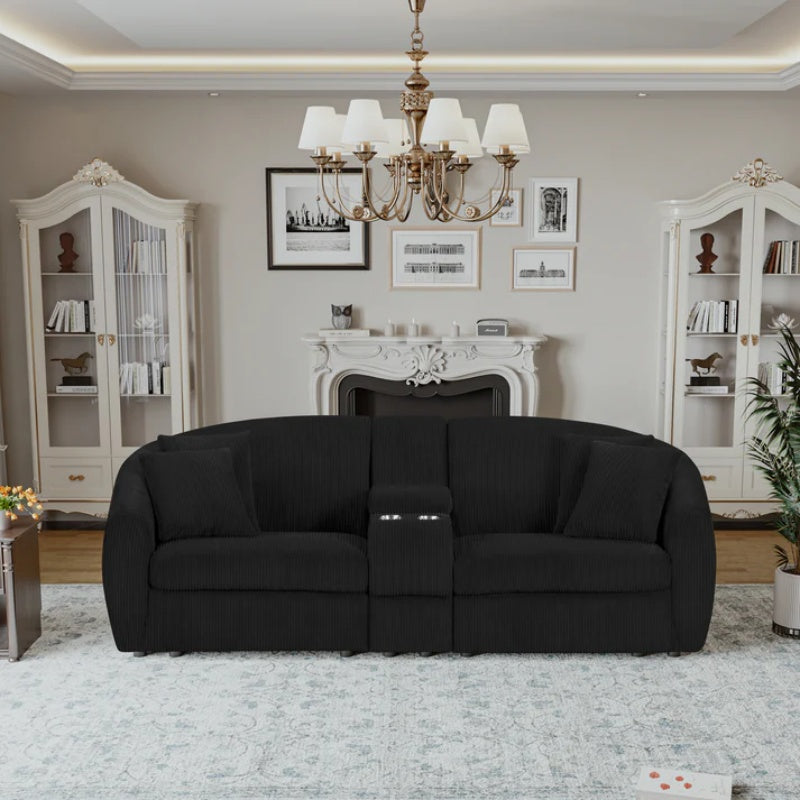 UNITED WE WIN corduroy fabric, two cup holders, storage, oversized two-seat, solid wood frame, high quality sponge filling, curved placement sofa-海智集-Default-