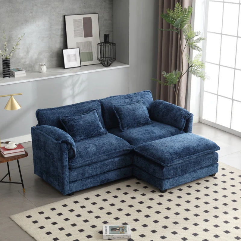 UNITED WE WIN Chenille fabric, removable armrests with side pockets, high density sponge filling, oversized double sofa with footstool-海智集-Default-