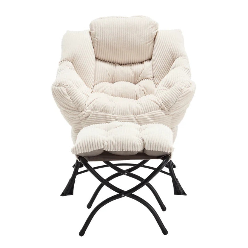 Lazy Chair with Ottoman, Modern Lounge Accent Chair with Armrests and a Side Pocket, Leisure Upholstered Sofa Chair Reading Chair with Footrest for Small Space, Corner Chair-White-海智集-Default-